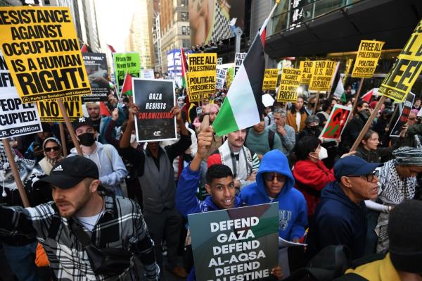 Supporters of Palestine gather in Times Square as an "International Day of Jihad" has been called to action